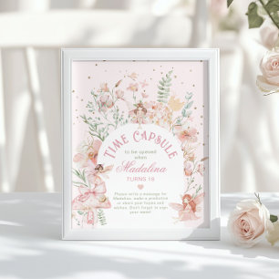 Sagotidskapsel Whimsical Rosa Båge Födelsedag Poster