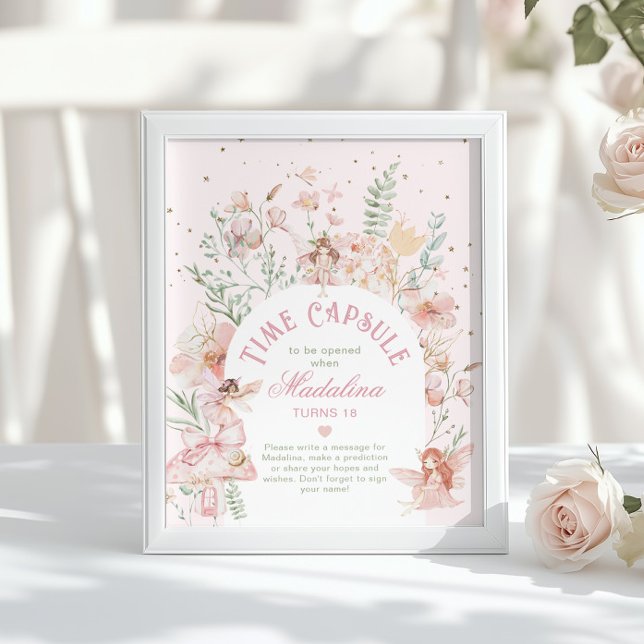 Sagotidskapsel Whimsical Rosa Båge Födelsedag Poster (Skapare uppladdad)