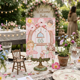 Sagoträdgård Rosa Skogs Födelsedagsfest Barn Bordsnummer