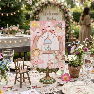Sagoträdgård Rosa Skogs Födelsedagsfest Barn Bordsnummer