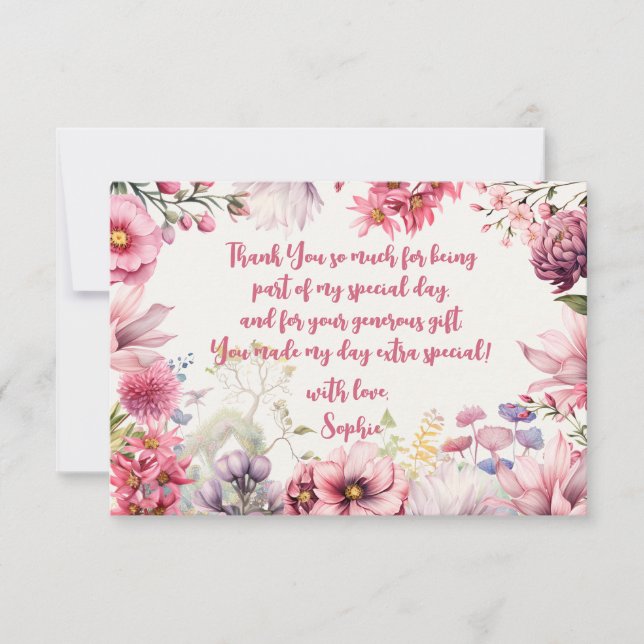 Sagoträdgård vattenfärg barnkalas tack kort (Framsida)