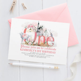 Sagounicornprinsessslott 1-årsdag inbjudningar