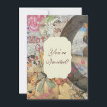 Sagovärld för småbarn med Mother Goose Inbjudningar<br><div class="desc">Illustration av Mother Goose - Denna vintagekollage är en söt samling av några av de bilder av Mother Goose från det förflutna,  alla tillsammans i ett gammaldags Mother Goose-mönster. Den innehåller Mother Goose,  en groda,  en måne,  dansande lamm och en dansande gris.</div>