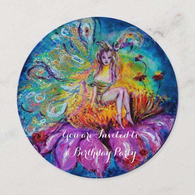 SAGOVÄSEN I NATTEN guld gul blå röd gnistrar Inbjudningar (Framsida)