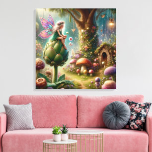 Sagoväsen sittande på en Artichoke Magisk Illustra Canvastryck