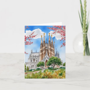 Sagrada Familia Barcelona Spain Watercolor Kort