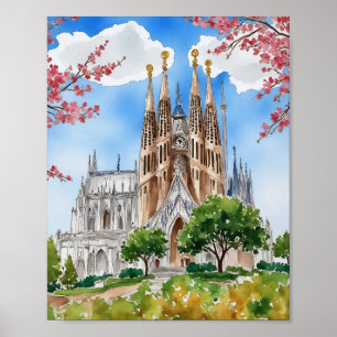 Sagrada Familia Barcelona Spain Watercolor Poster