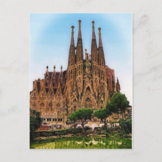 Sagrada Familia, Barcelona, Spanien (målat) Vykort
