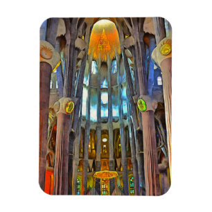 Sagrada Familia. Beskåda insida på sunset.en Magnet