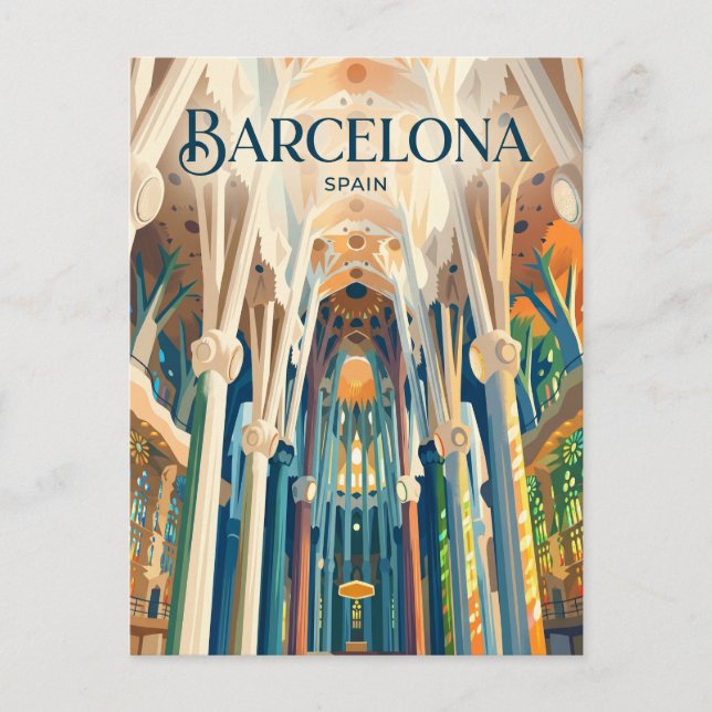 Sagrada Família Interiör Spanien Vykort (Framsida)