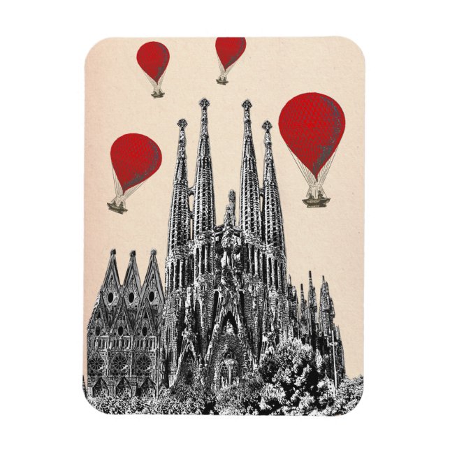 Sagrada Familia och Red Luftballong 2 Magnet (Vertikal)
