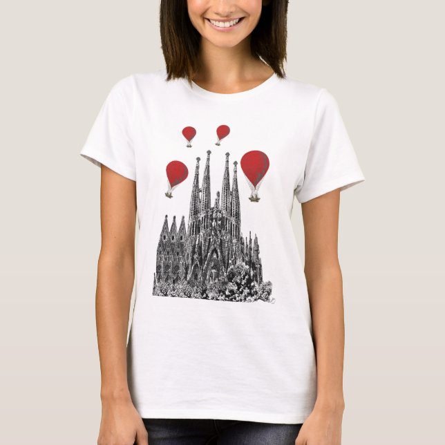 Sagrada Familia och Red Luftballong 2 T-shirt (Framsida)