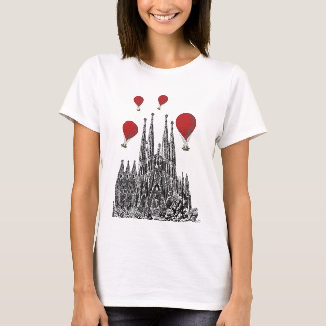 Sagrada Familia och Red Luftballong 2 T-shirt (Framsida)