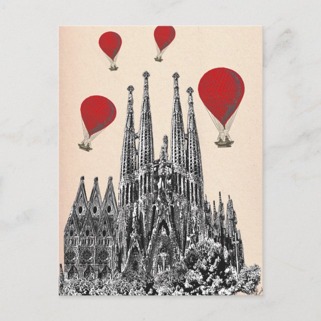 Sagrada Familia och Red Luftballong 2 Vykort (Framsida)