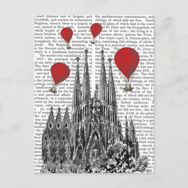Sagrada Familia och Red Luftballongs Vykort (Framsida)