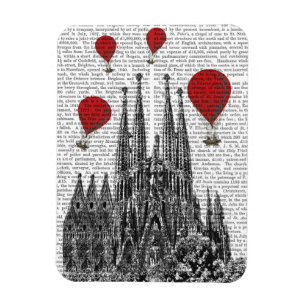Sagrada Familia och Röda Luftballonger Magnet