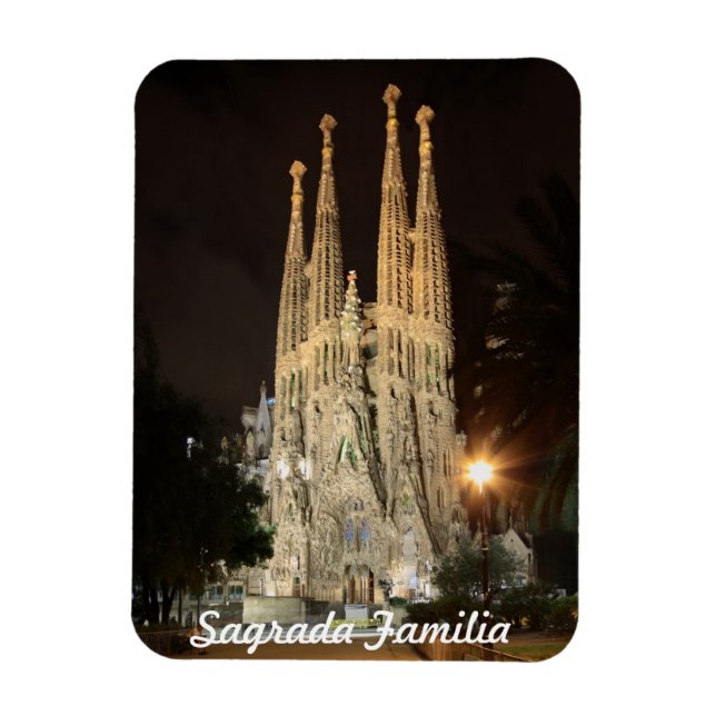 Sagrada Familia på natten Magnet (Vertikal)
