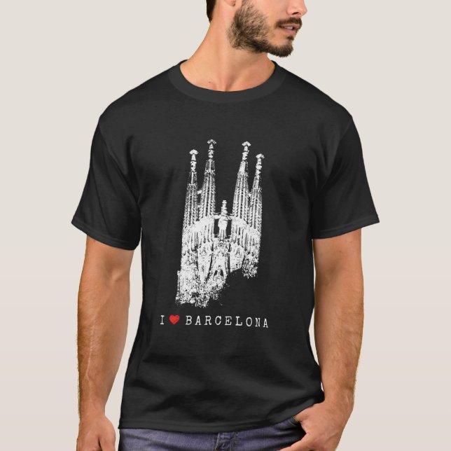 Sagrada Familia Skyline Spain Fan I Love Barcelona T Shirt (Framsida)