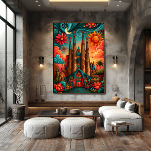 Sagrada Familia Sol och mån Drömlandskap Poster