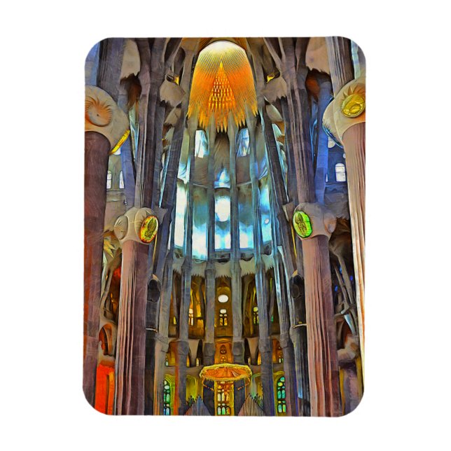 Sagrada Familia. Visa insidan vid solnedgång. Magnet (Vertikal)