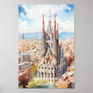 Sagrade Familia Barcelona Berömd Travel Ställe Poster