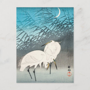 Sägrar och vass i månsken - Ohara Koson - Konst Vykort