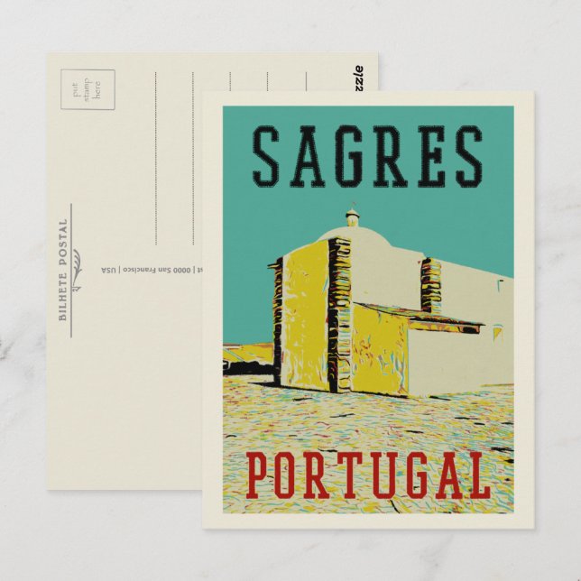 Sagres promontory illustration Algarve Portugal Vykort (Fram/baksida)