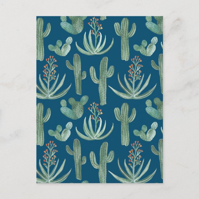 Saguaro Cactus Aloe Watercolor Mönster Simple Chic Vykort (Framsida)