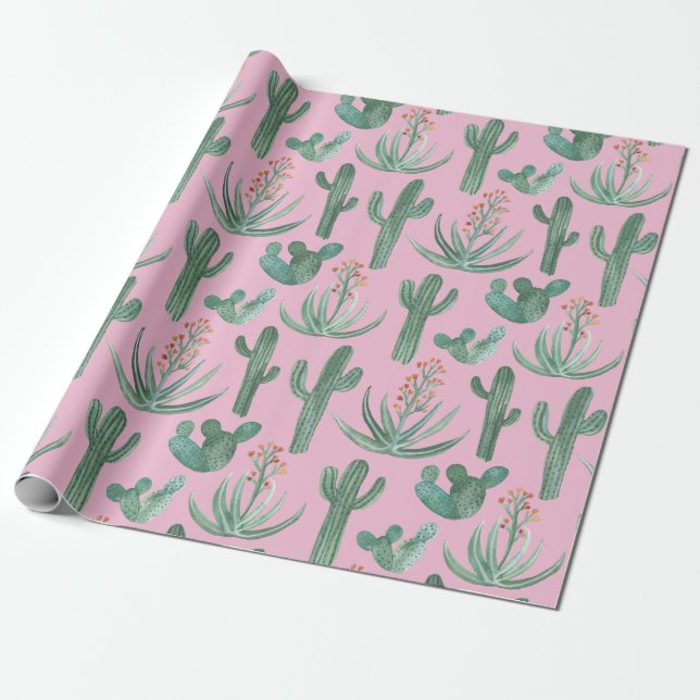 Saguaro Cactus and Desert Aloe Plants on ROSA Presentpapper (Utrullad)