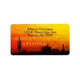 Saguaro Cactus Arizona Sunset Red Orange & Gult Adressetikett