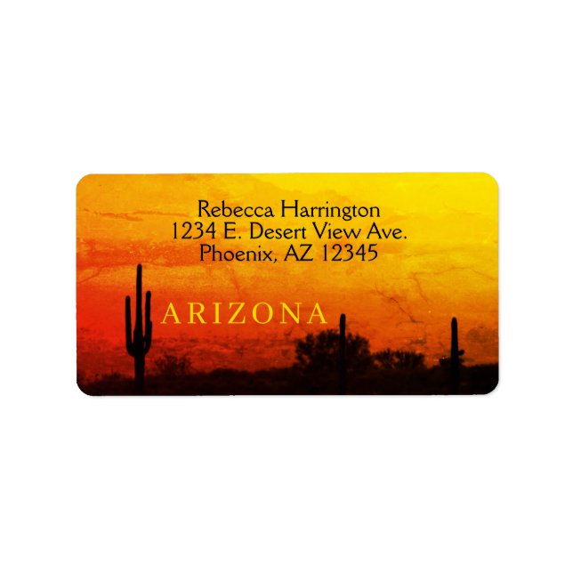 Saguaro Cactus Arizona Sunset Red Orange & Gult Adressetikett (Framsidan)