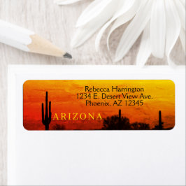 Saguaro Cactus Arizona Sunset Red Orange & Gult Returadress Etikett