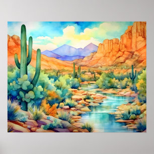 Saguaro Cactus Arizona Watercolor liggande Poster