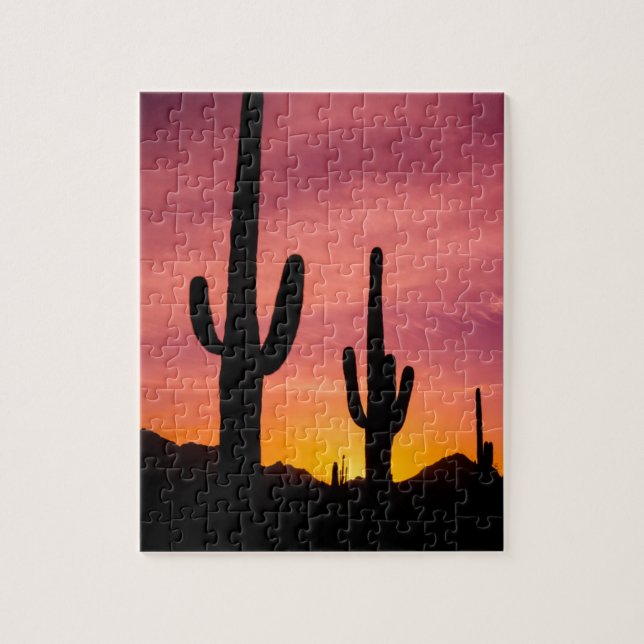 Saguaro cactus at sunrise, Arizona Pussel (Vertikal)