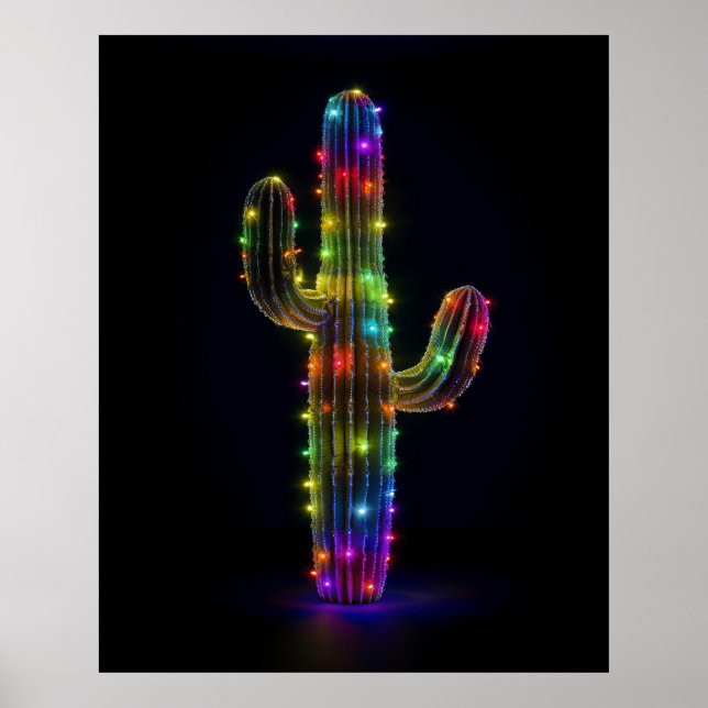 Saguaro cactus belysta med julen ljus poster (Framsidan)