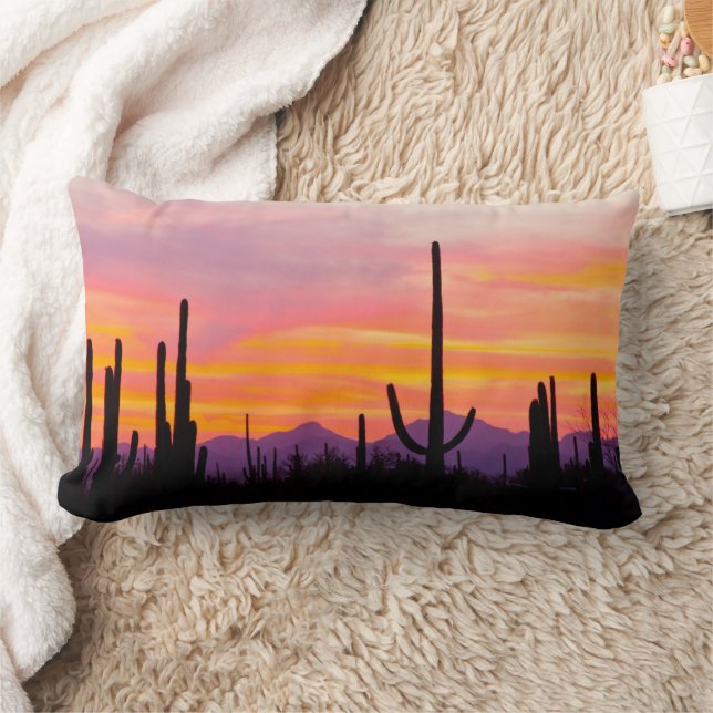 Saguaro Cactus Forest vid Sunset Lumbarkudde (Filt)