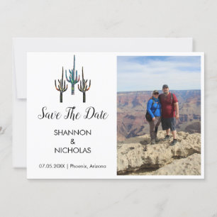 Saguaro Cactus Förlovning Photo Save Date Spara Datumet