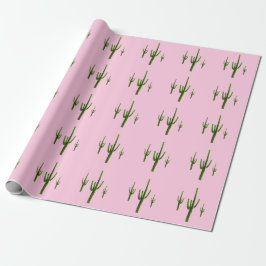 Saguaro Cactus Grönt Mönster Desert Rosa Presentpapper