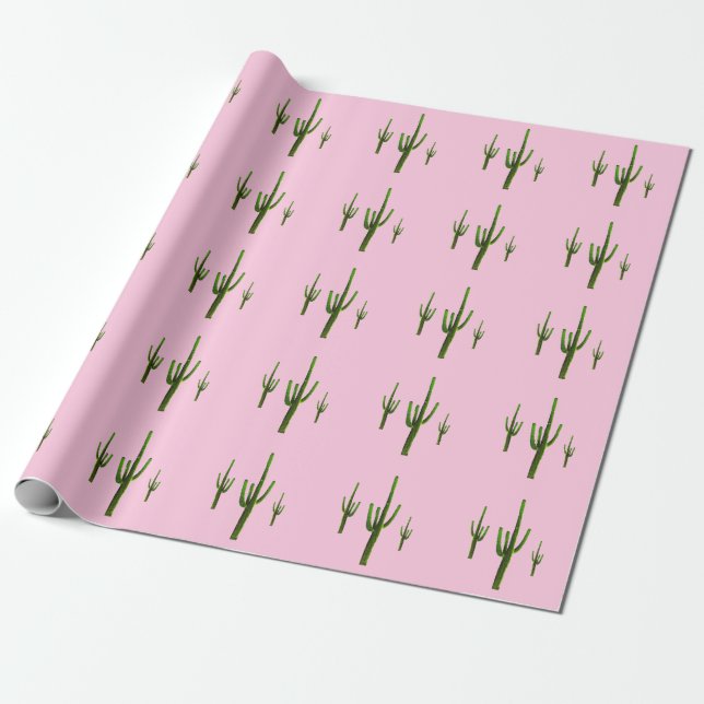 Saguaro Cactus Grönt Mönster Desert Rosa Presentpapper (Utrullad)