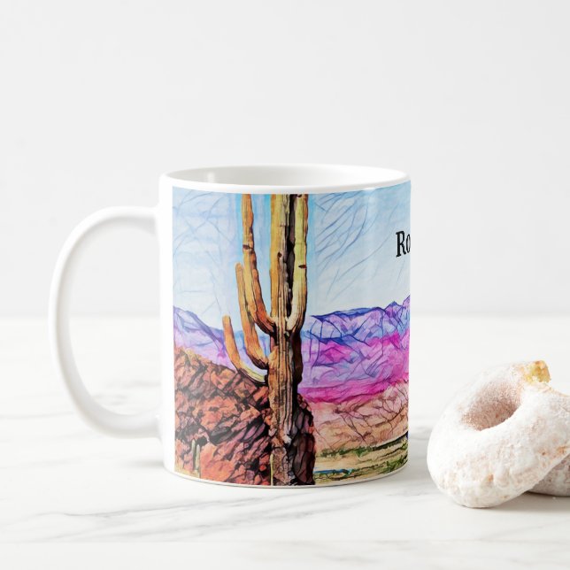 Saguaro Cactus Lila Mountians Blue Sjö Arizona Kaffemugg (Med munk)