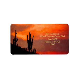 Saguaro Cactus Silhouette Arizona Red Sunset Adressetikett