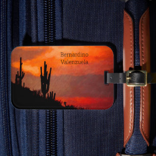 Saguaro Cactus Silhouette Arizona Red Sunset Bagagebricka
