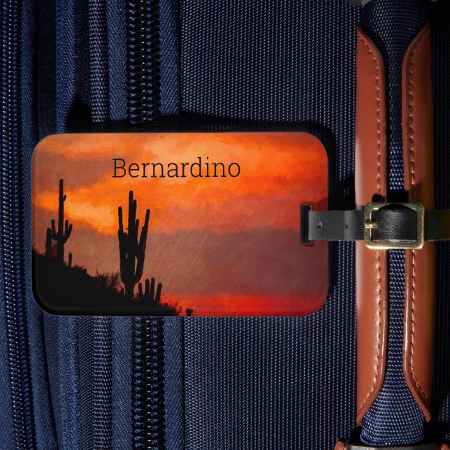 Saguaro Cactus Silhouette Arizona Red Sunset Bagagebricka (Framsida Insitu 4)