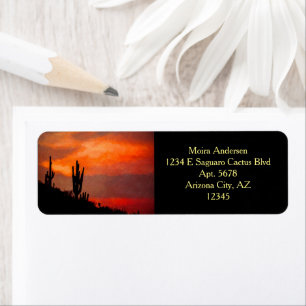 Saguaro Cactus Silhouette Arizona Red Sunset Returadress Etikett