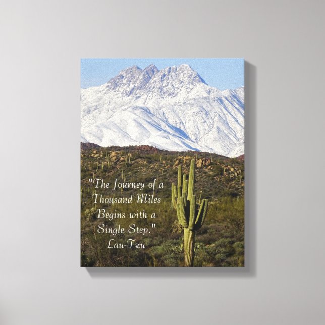 Saguaro Cactus Snö-bergen Arizona USA Canvastryck (Framsida)