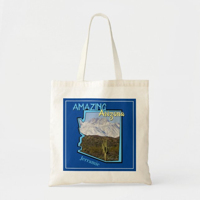 Saguaro Cactus Snowy Mountains Arizona Karta Blue Tygkasse (Framsidan)