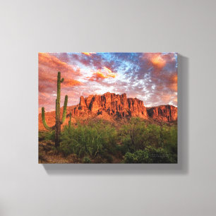 Saguaro Cactus Superstition Mountain Sunset 10x8 Canvastryck