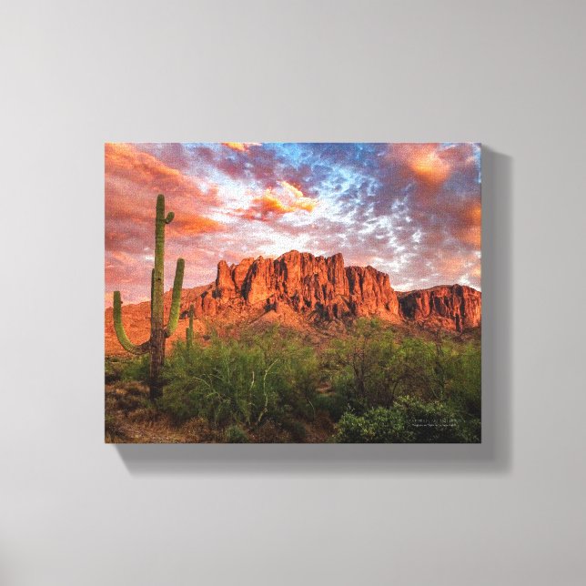 Saguaro Cactus Superstition Mountain Sunset 10x8 Canvastryck (Framsida)