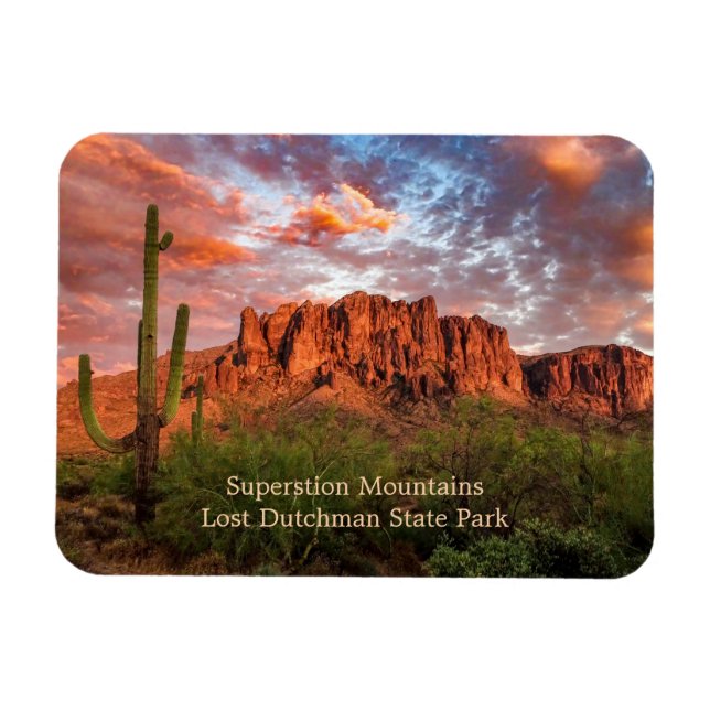 Saguaro Cactus Superstition Mountain Sunset Clouds Magnet (Horisontell)