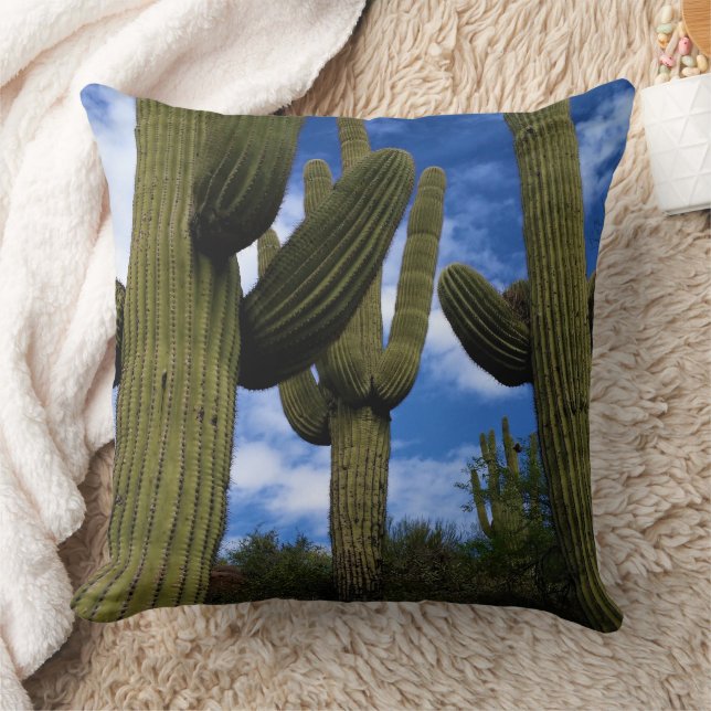 Saguaro Cactus Trio / Blå himmel & Clouds / Arizon Kudde (Filt)